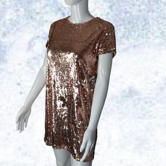 Forever 21 Copper Rose Sequin Mini Dress Size L - Picture 12 of 16